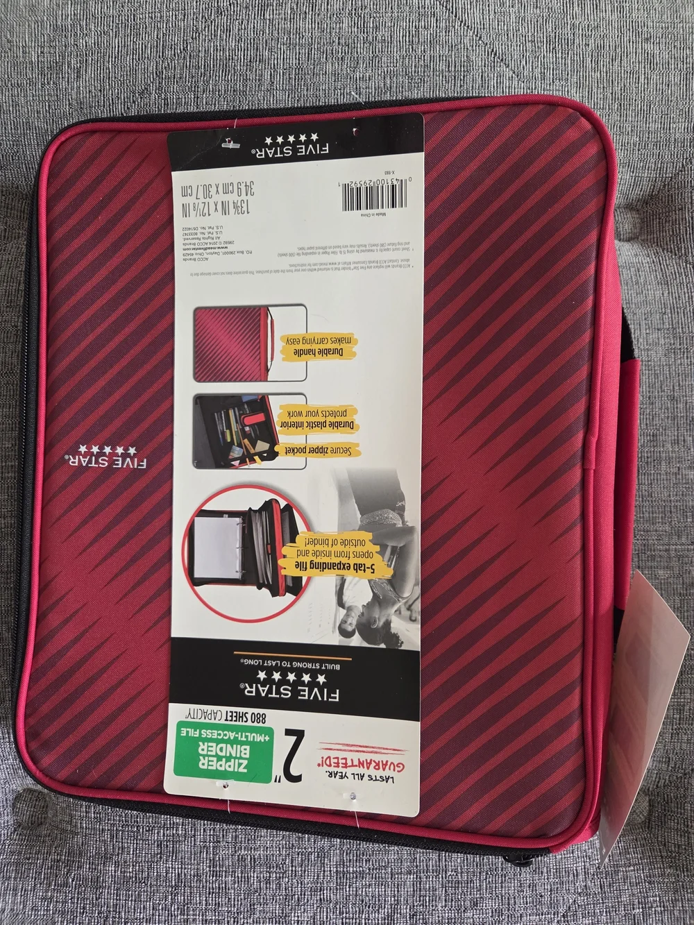 NWT Mead Five Star Red and Black Zipper Binder - 2